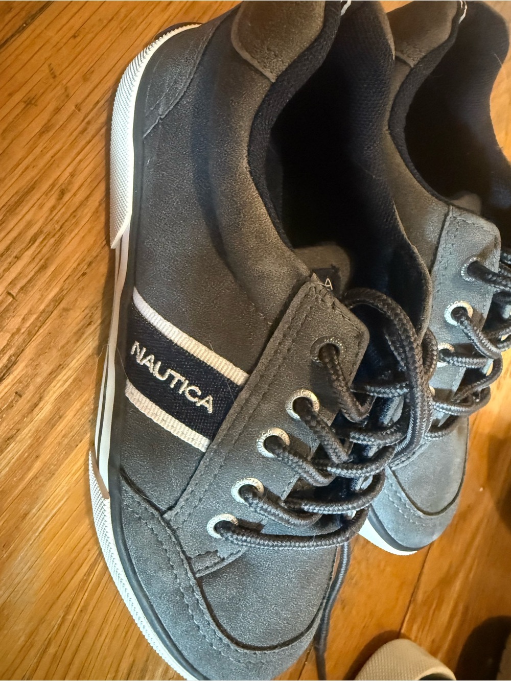 Nautica Men's Dark Gray Canvas Lace-Up Sneakers with White Accent